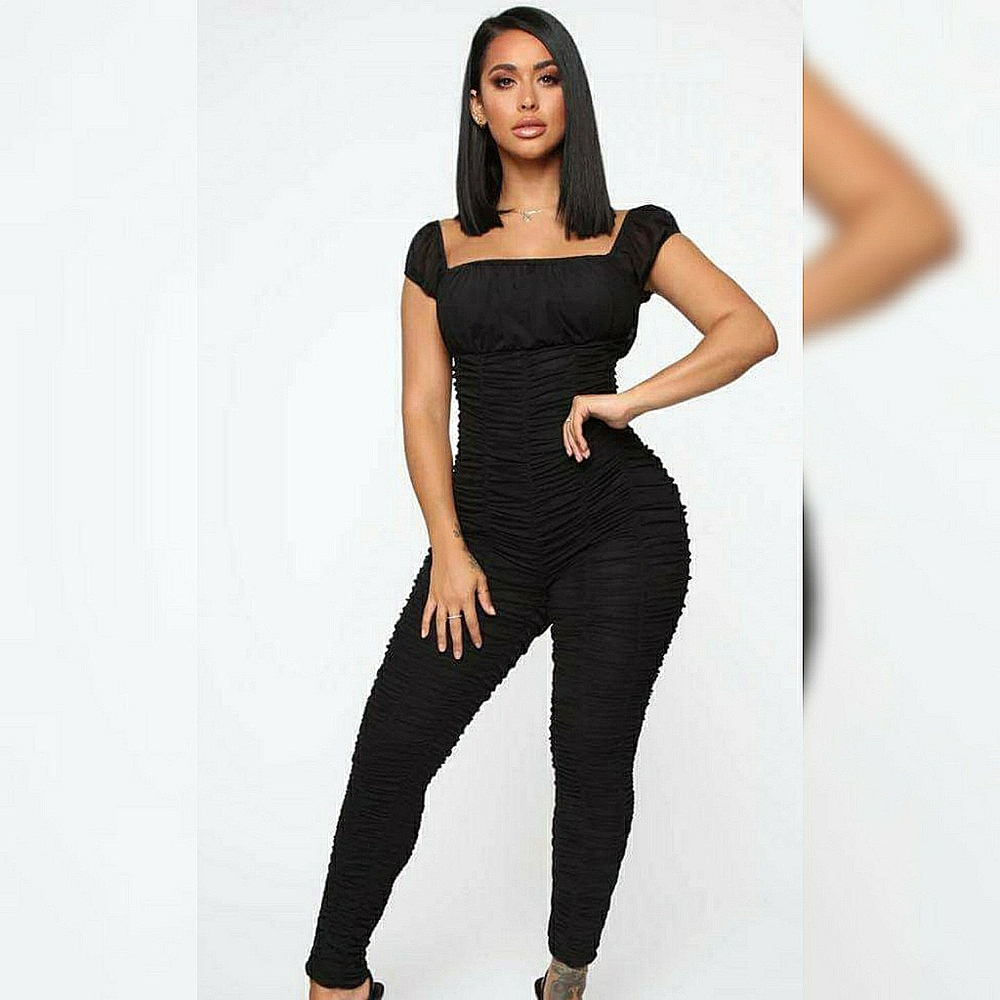 Fashion Nova Black Runched Jumpsuit Medium